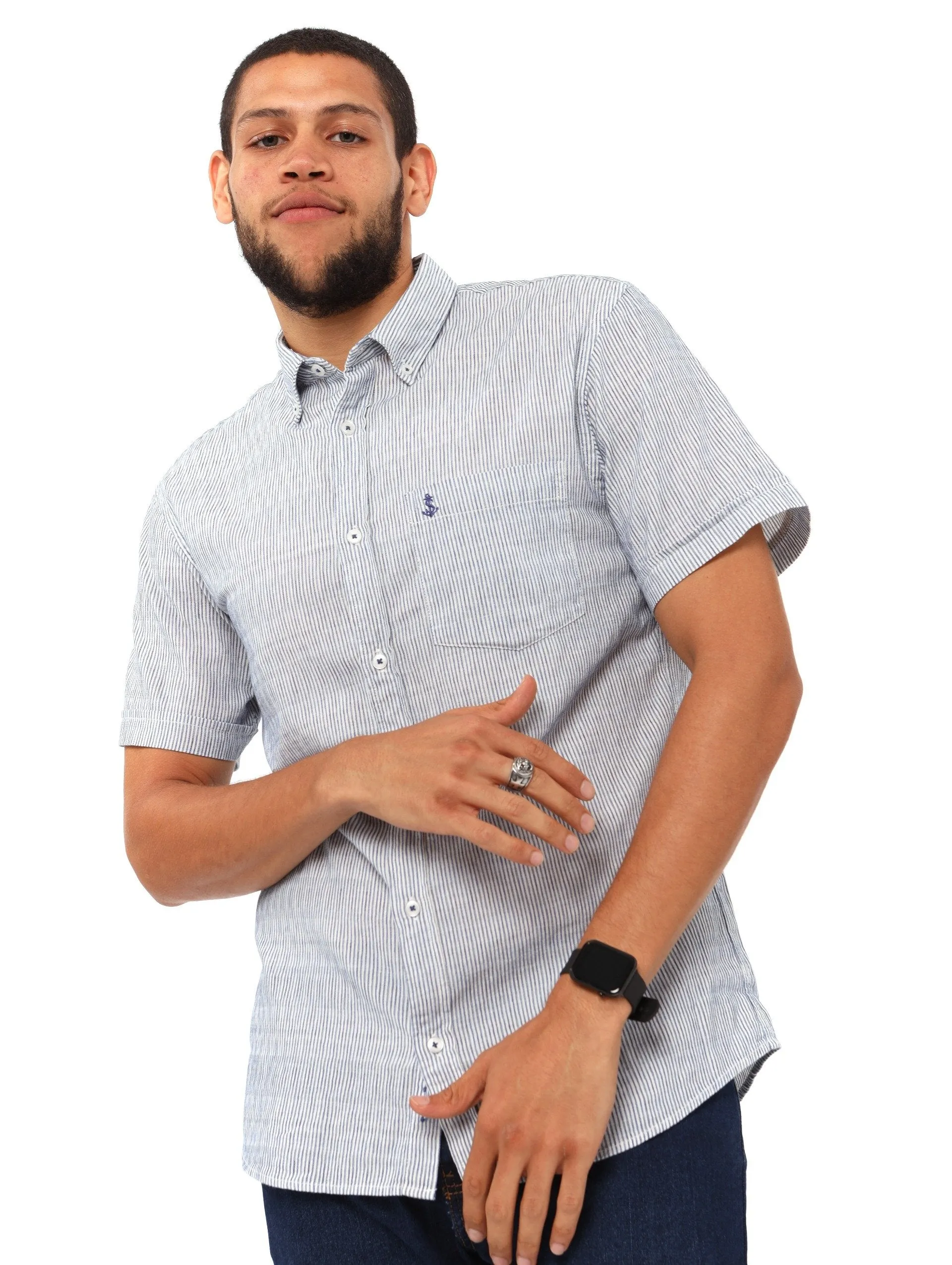 Men's Short Sleeve Abstract Stripe - Blue sold by Edgars