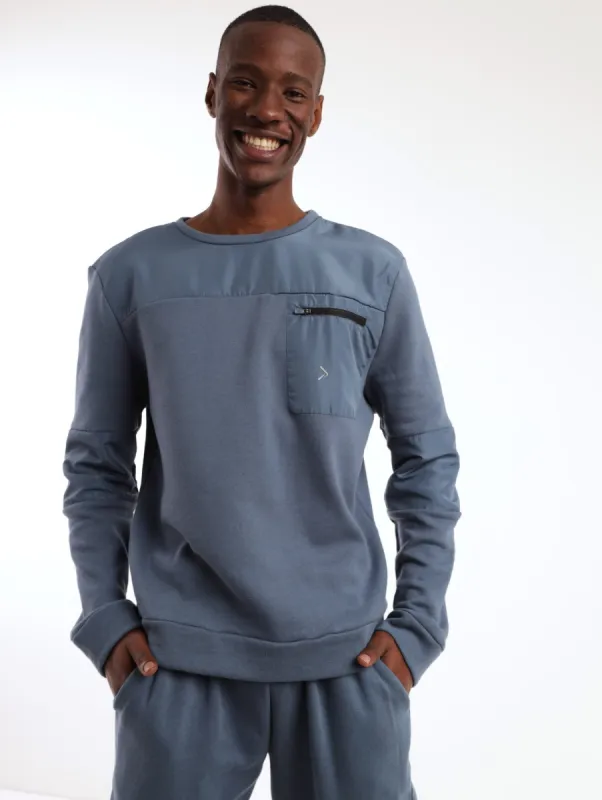 Men's Yoke Crew Sweater- Blue sold by Edgars 