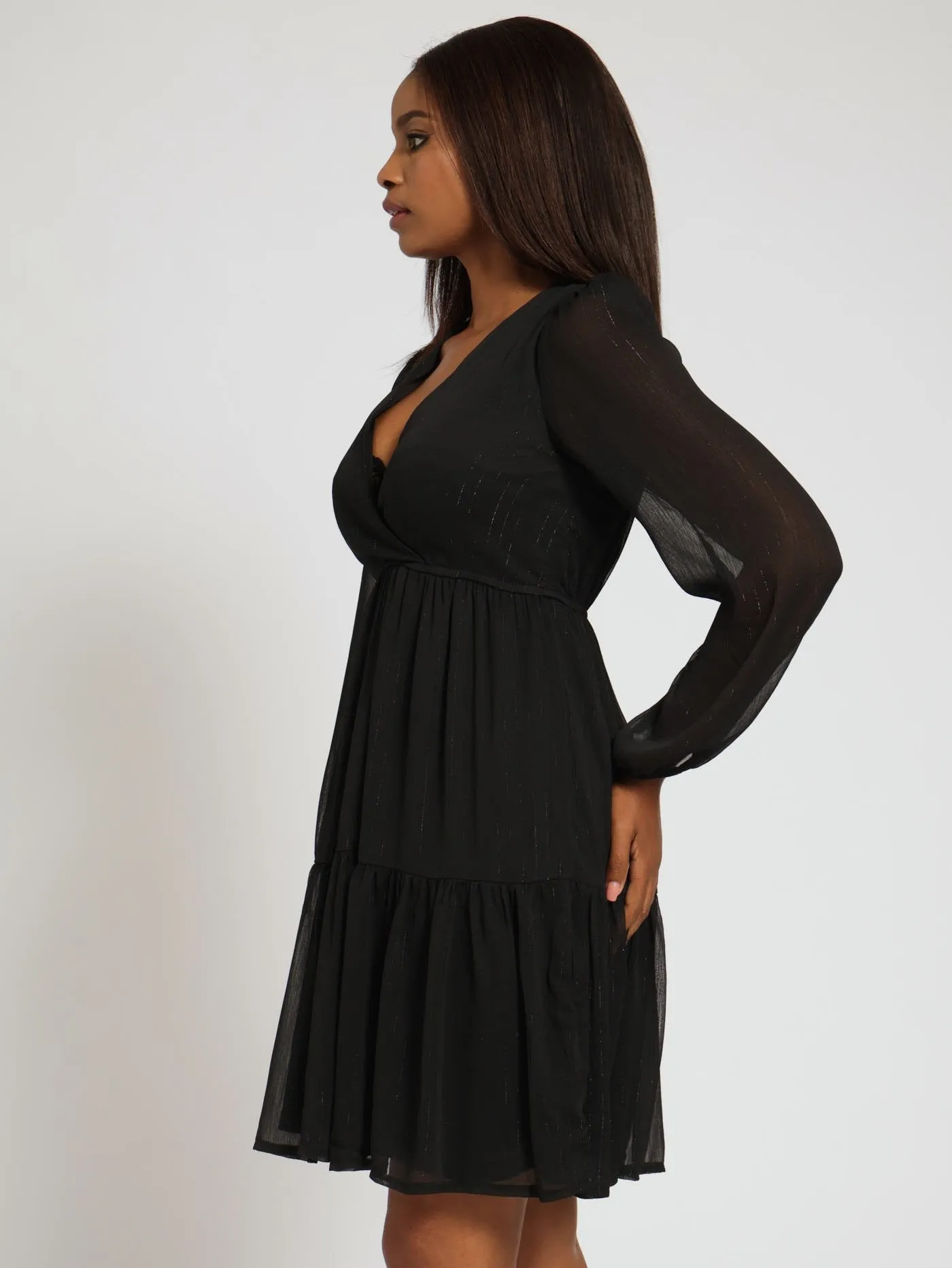 Wrap Shirred Waisted Tea Dress - Black sold by Edgars product image thumbnail 2