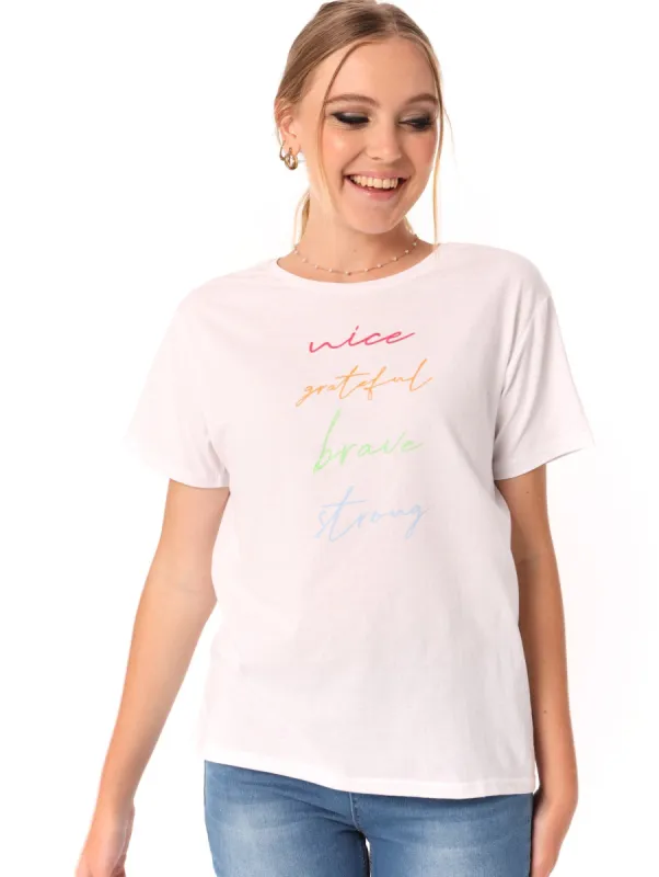 Ladies Fitted Words Tee - White sold by Edgars 