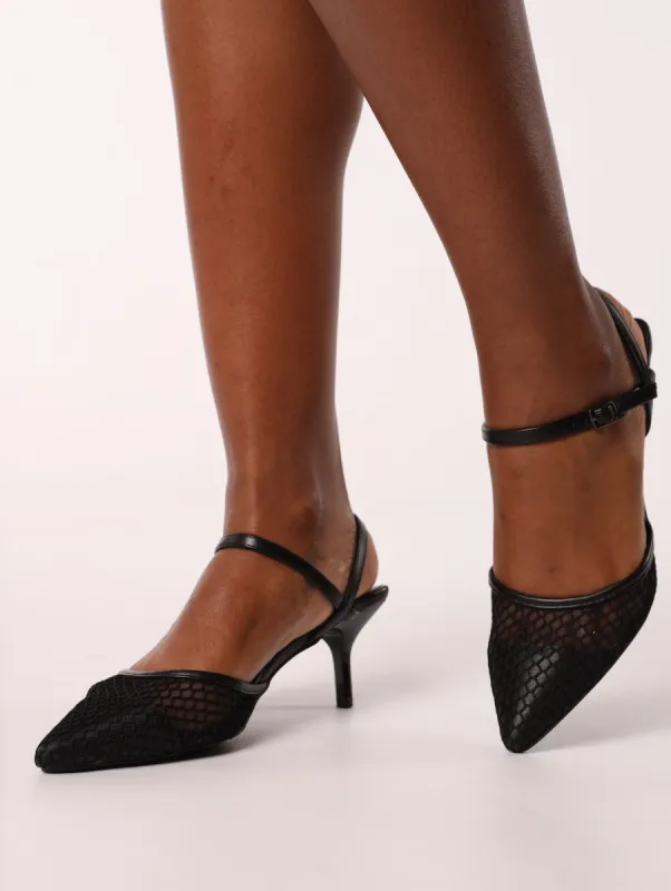 Ladies Mesh Stiletto Court With Ankle Strap - Black sold by Edgars 