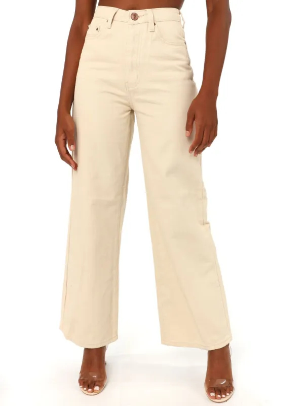 Ladies Cream Extra Wide Hi-Waist Denim Jean sold by Edgars 