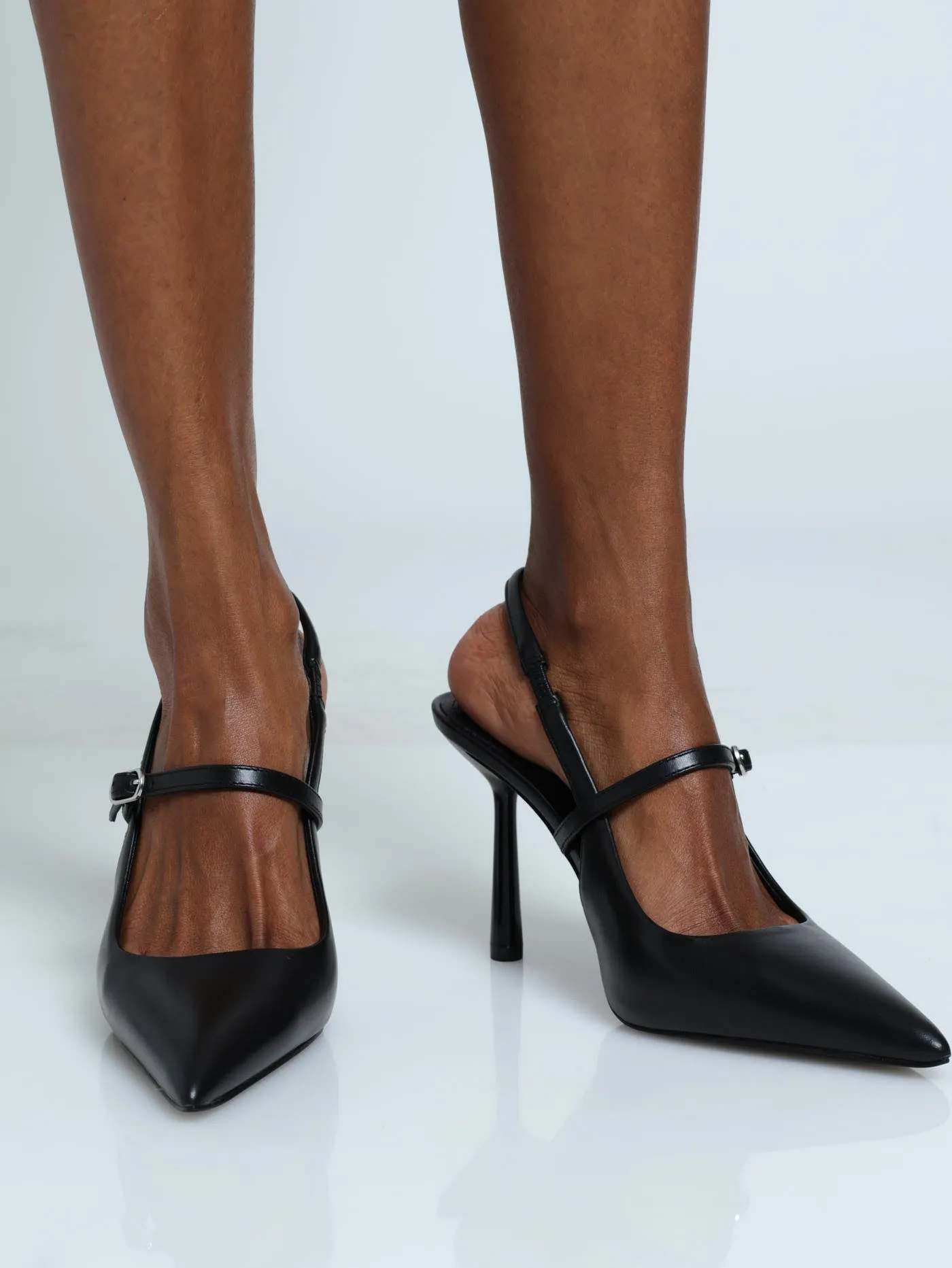 Armour Leather Sling Back Pointed Toe Heel - Black sold by Edgars