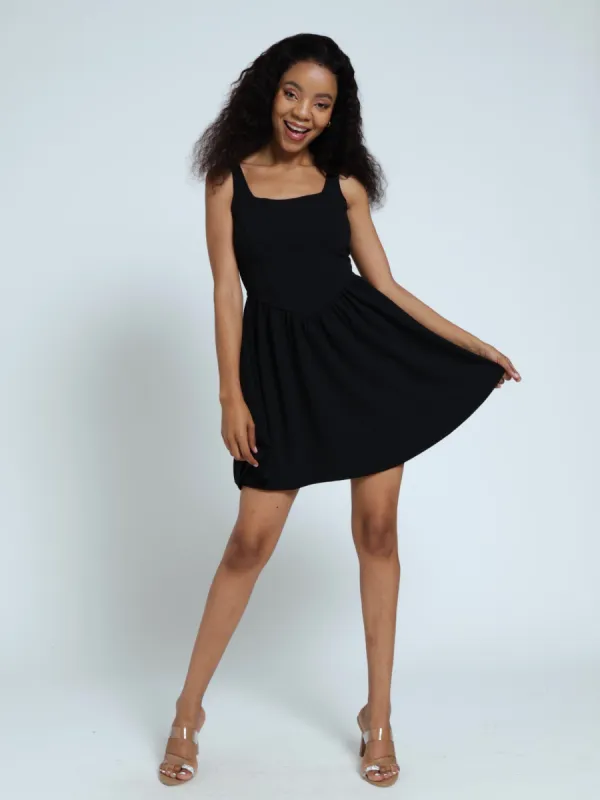 Square Neck V-Line Skater Dress - Black sold by Edgars