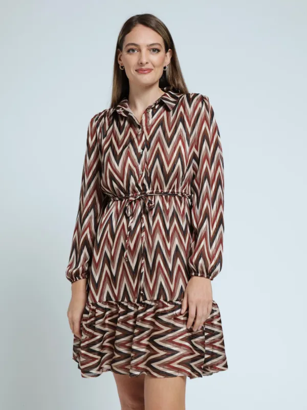 Button Through Tiered Frill Hem Tea Dress - Cream sold by Edgars