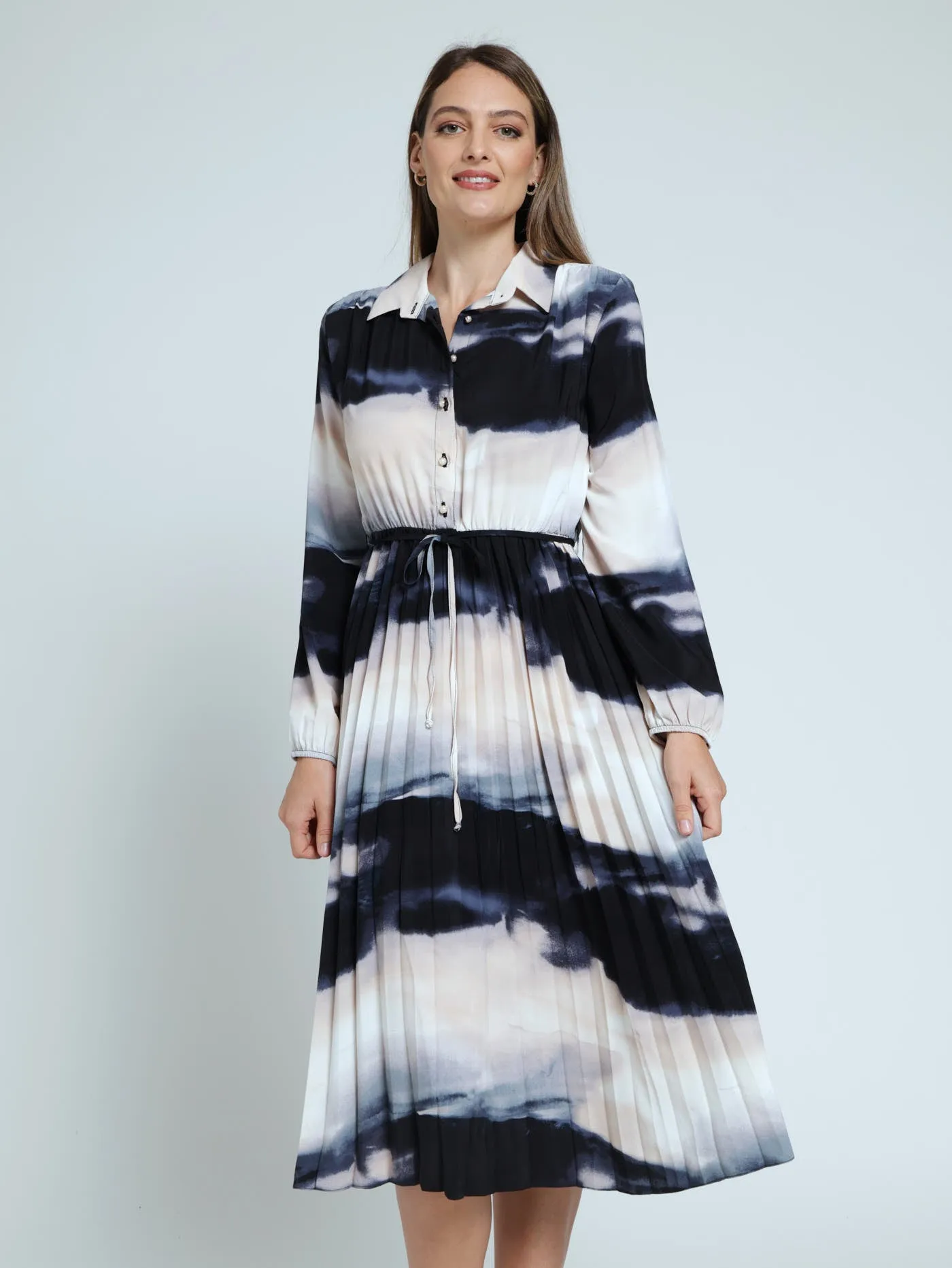 Pleated Midi Shirt Dress - Blue Tie Dye sold by Edgars
