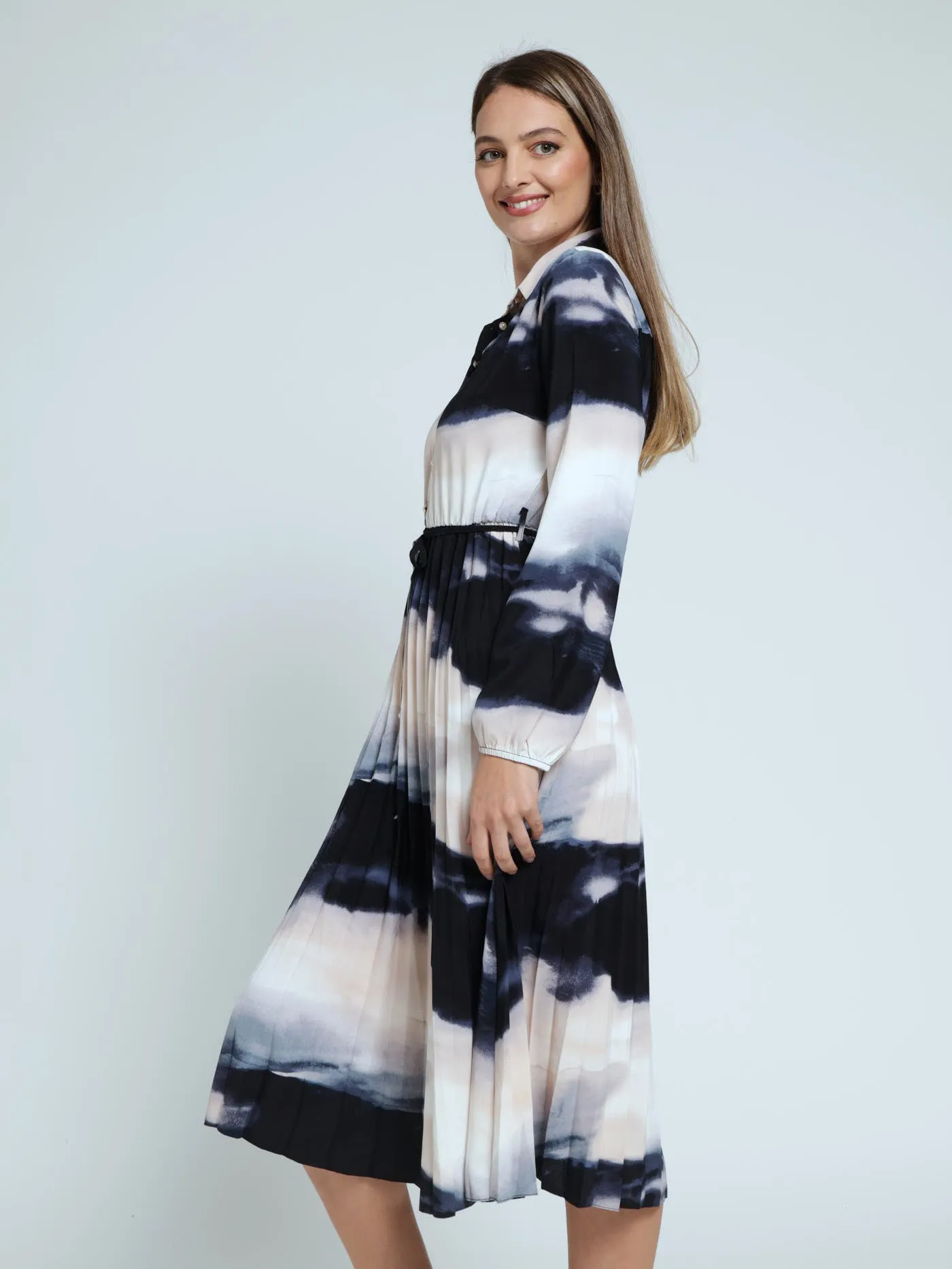 Pleated Midi Shirt Dress - Blue Tie Dye sold by Edgars product image thumbnail 2