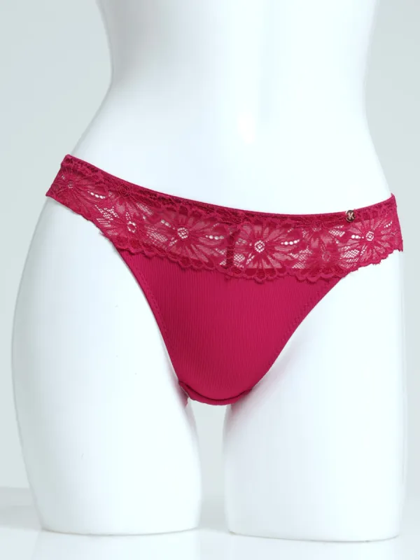 3 Pack Ribbed Microfibre & Lace Thong - Pink/Indigo/Slate sold by Edgars