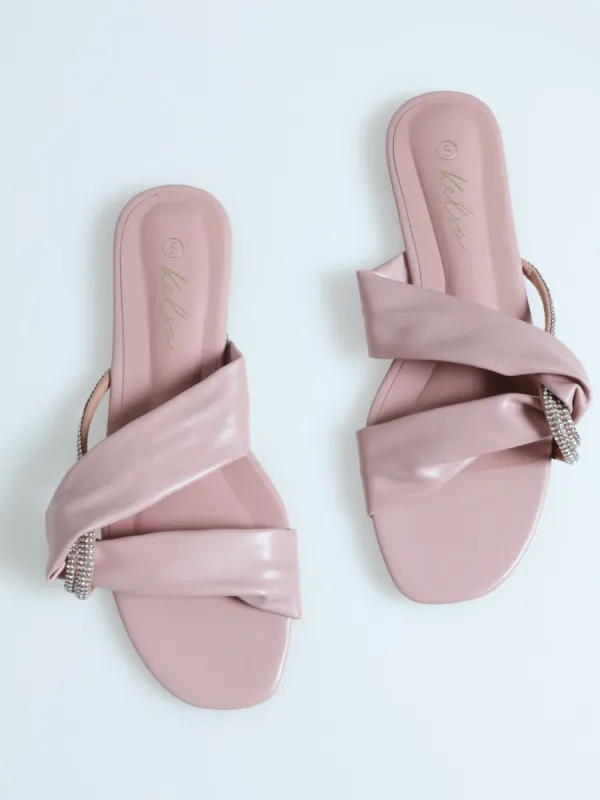 Ladies Cross Strap Diamante Interlinked Mule Sandal - Blush sold by Edgars 