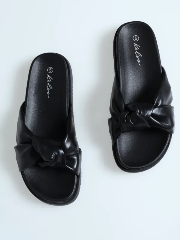 Knotted Band Flatform Mule Sandal - Black sold by Edgars