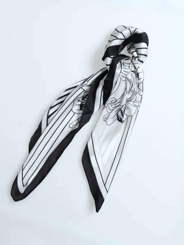 Stripe & Floral Satin Feel Scarf - Black/White made by Edgars