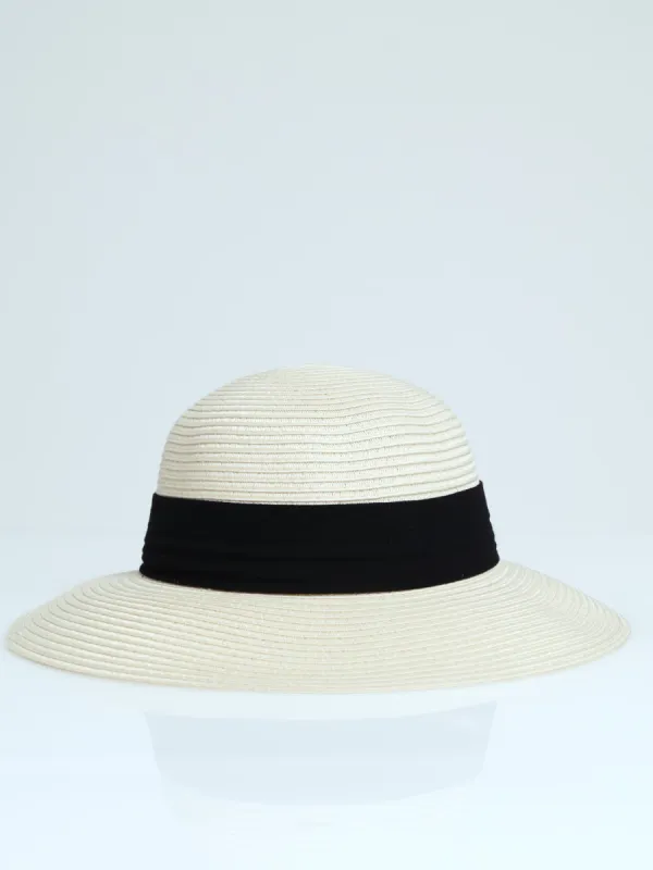 Folded Ribbon Turn Down Brim Sunhat - Beige sold by Edgars