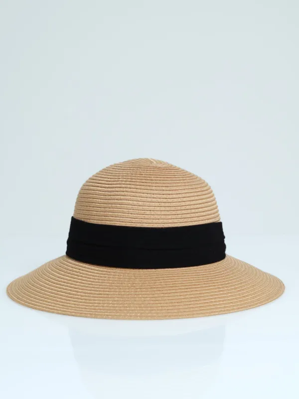 Folded Ribbon Turn Down Brim Sunhat - Tan sold by Edgars 