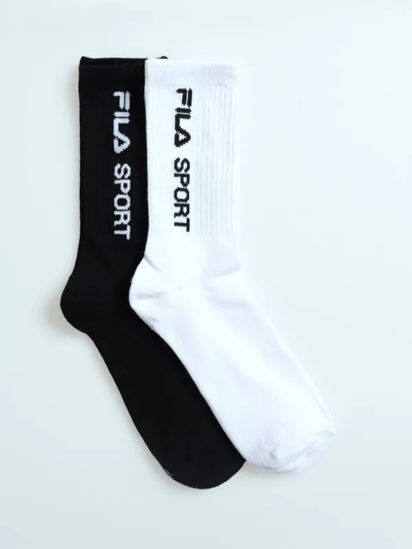 2 Pack Sport Kobe Three Quarter Socks - Black/White made by Fila