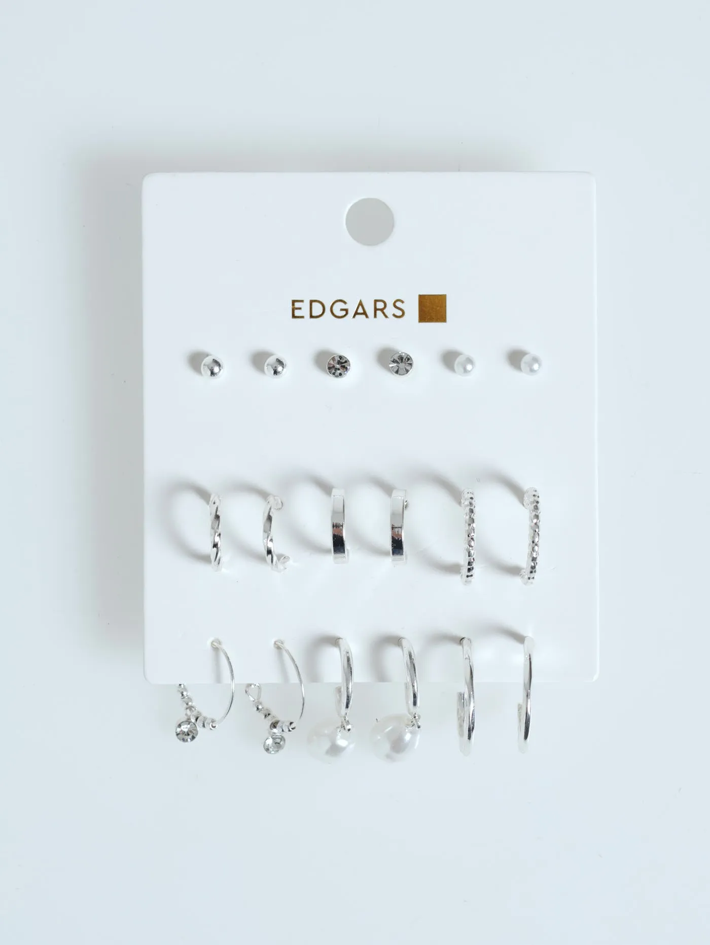 9 Pack Small Hoops & Studs Earrings - Silver sold by Edgars