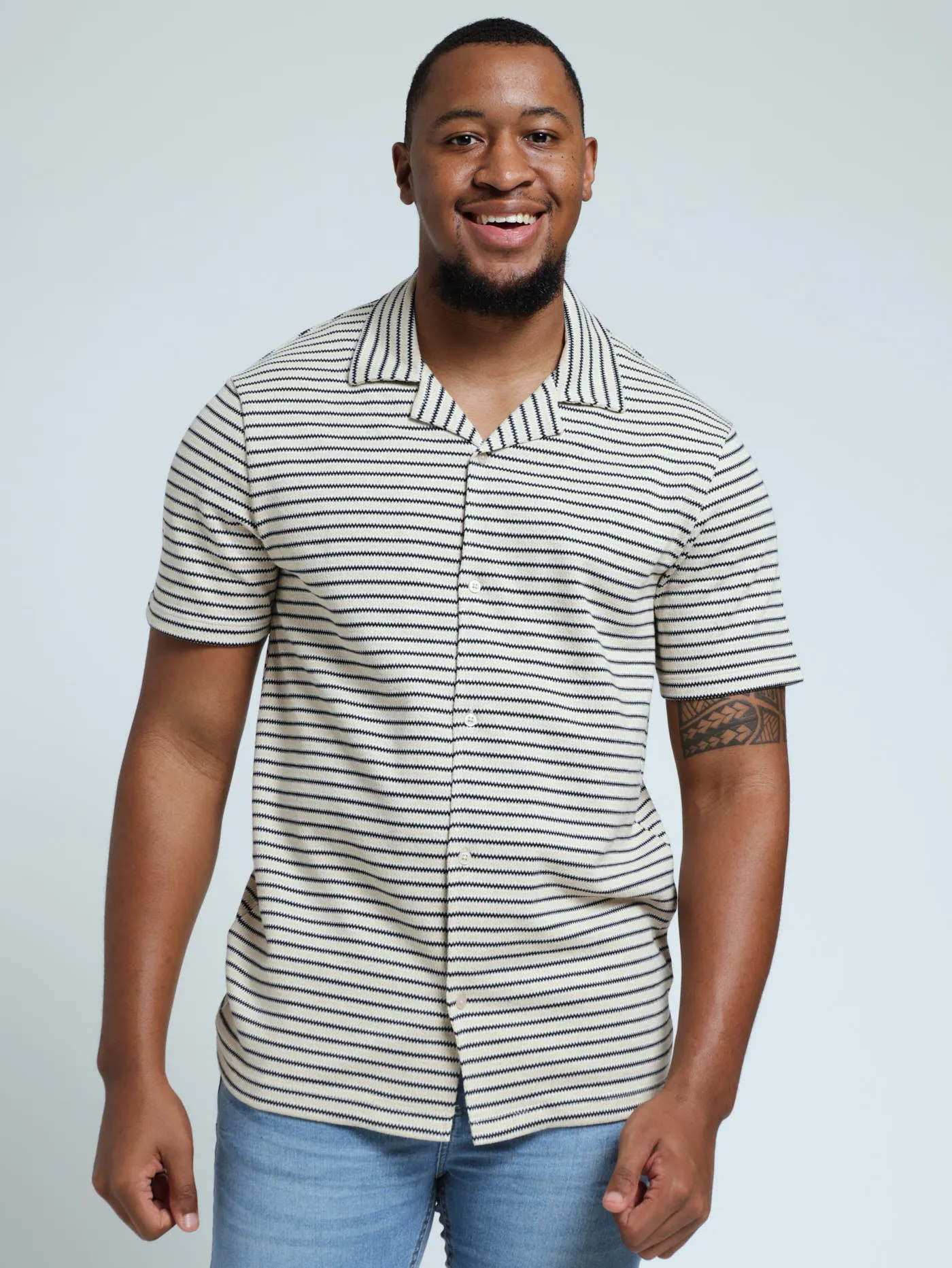 Stripe Crochet Shirt - Off White sold by Edgars