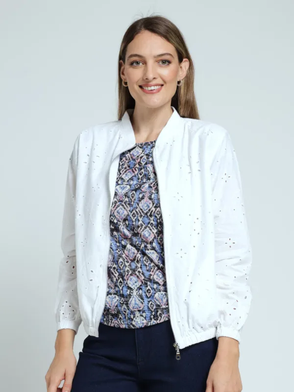 Long Sleeve Anglaise Bomber Jacket - White sold by Edgars 