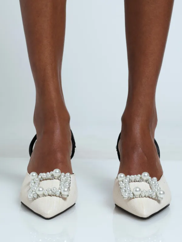 Raffia With Diamante Kitten Heels - Off White sold by Edgars 