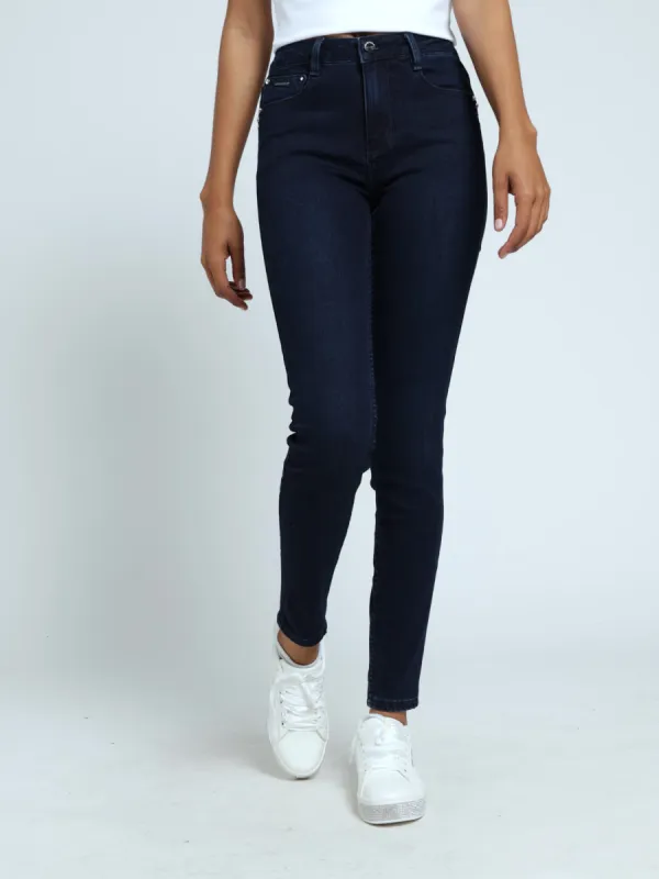 Mid Waist Skinny With A Curved Hem Jeans - Blue/Black sold by Edgars