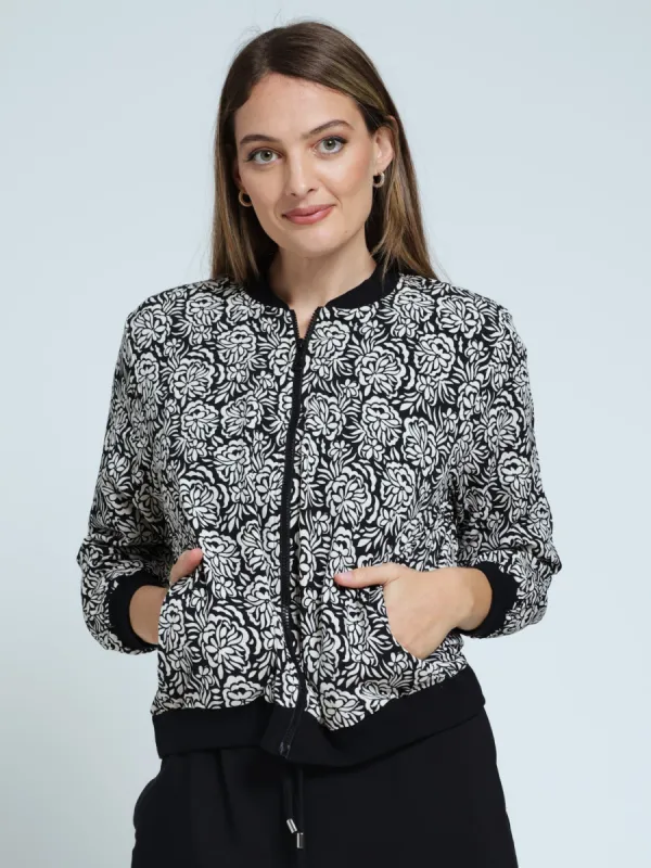 Long Sleeve Printed Bomber Jacket - Black/Beige sold by Edgars 
