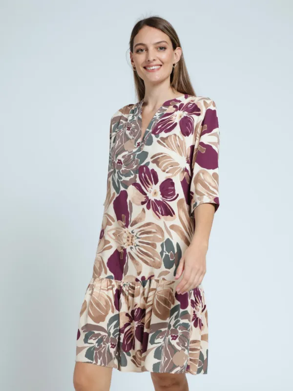 1/4 Placket 1 Tier Dress - Beige sold by Edgars