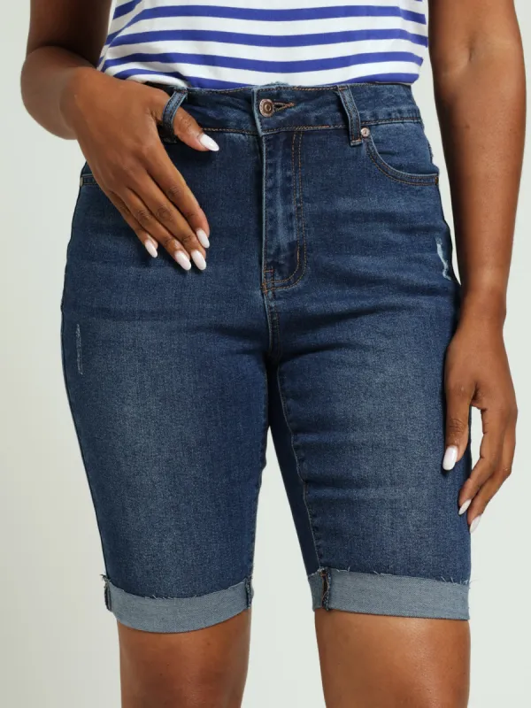 Roll Hem Classic Denim Bermuda Short - Dark Wash Ink sold by Edgars