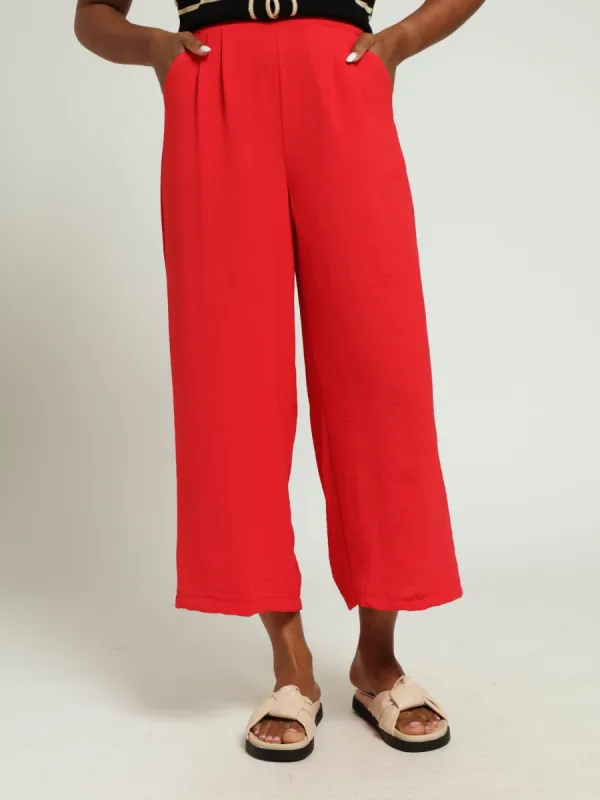 Pull On Pleat Front Wideleg Capri Pants - Red sold by Edgars 