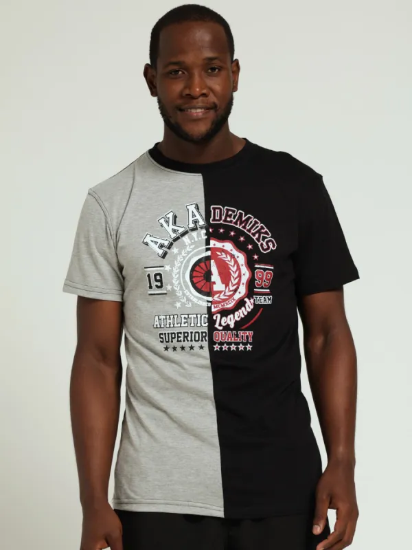 Split Print Tee - Black/Grey sold by Edgars 