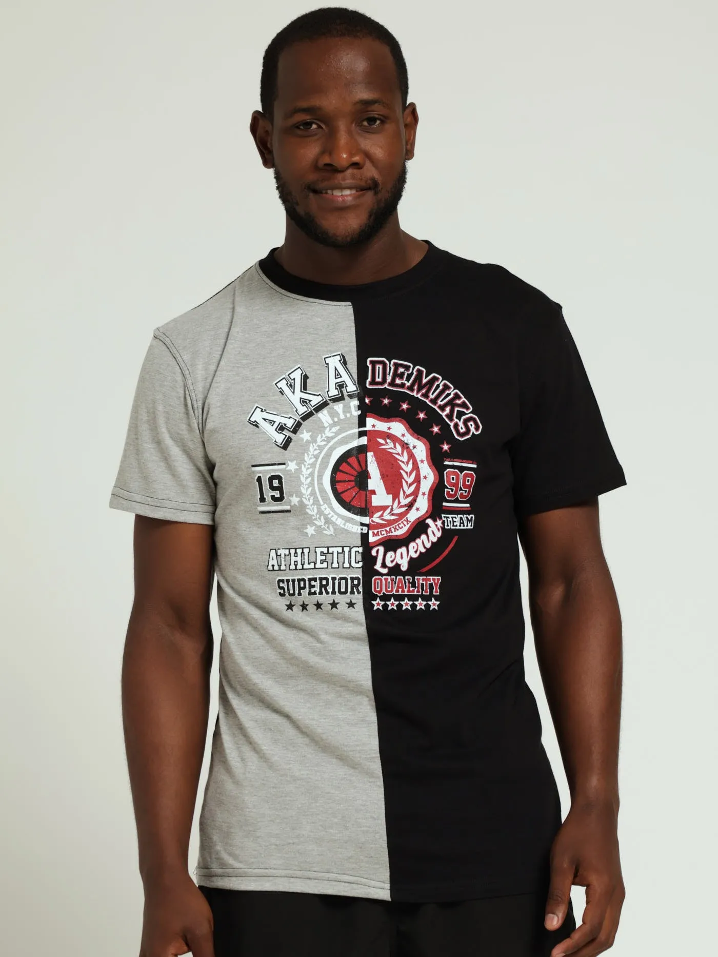 Split Print Tee - Black/Grey sold by Edgars