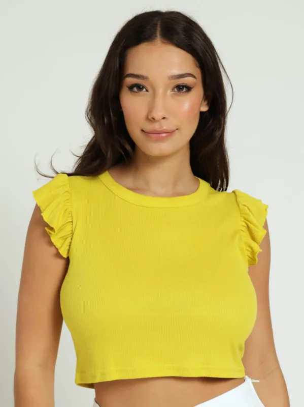 Frill Sleeve Tank Top - Chartreuse sold by Edgars