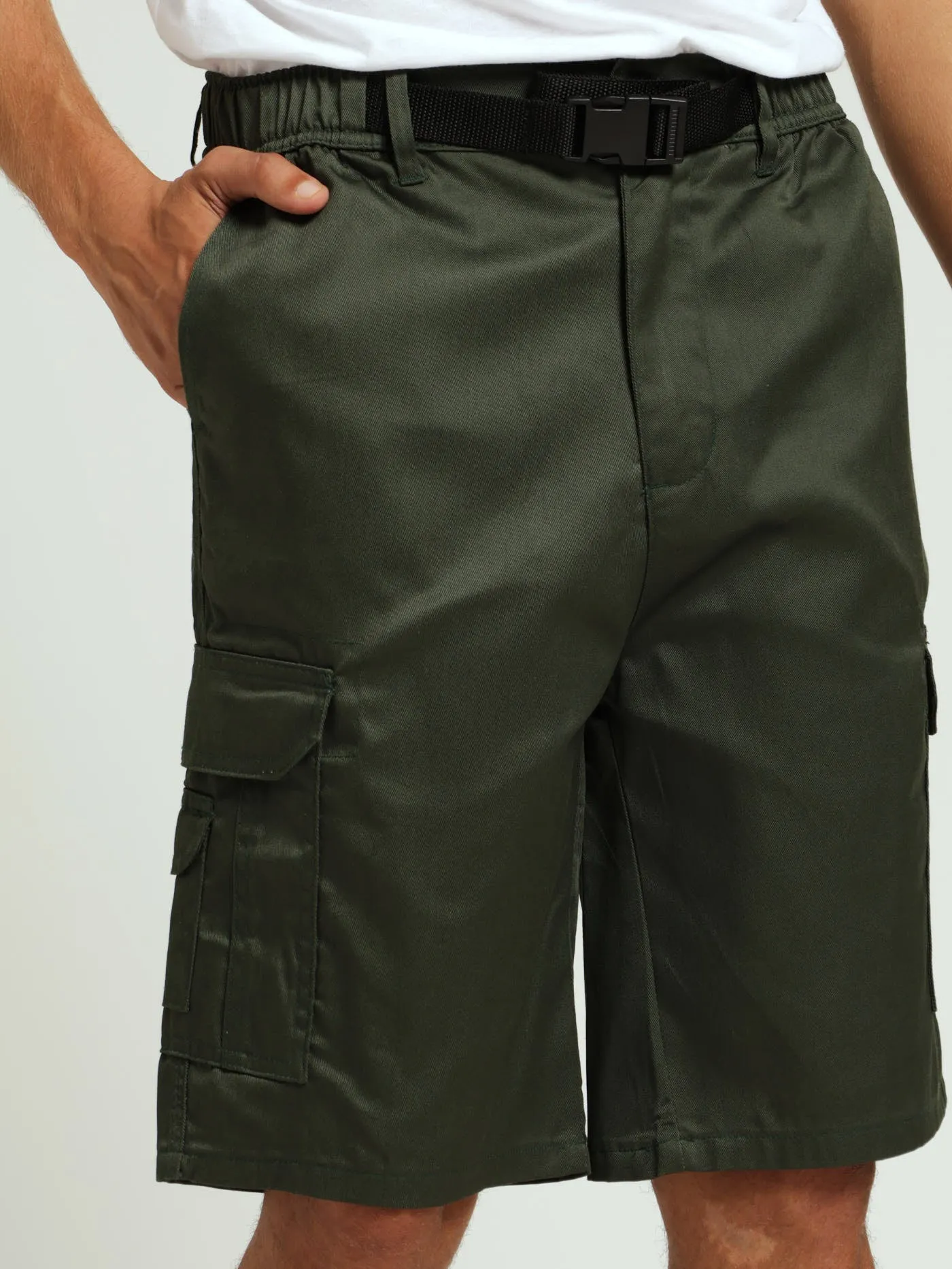 Twill Belted Cargo Shorts - Olive sold by Edgars
