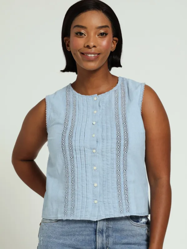 Lorelai Seamless Button Down Top - Blue sold by Edgars 