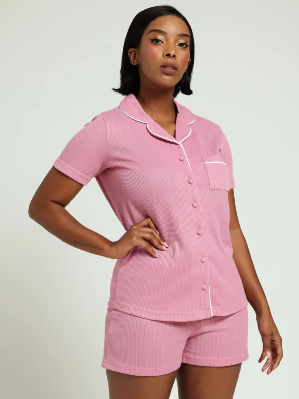 Waffle Knit Button Through Sleep Set - Dusty Pink sold by Edgars 