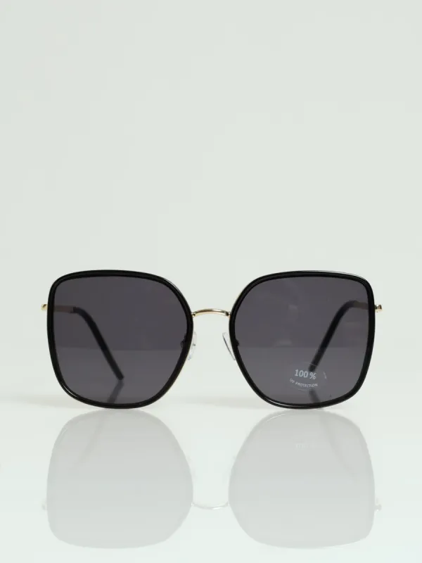 Large Square Gold Temple Smoke Lense Sunglasses - Black sold by Edgars