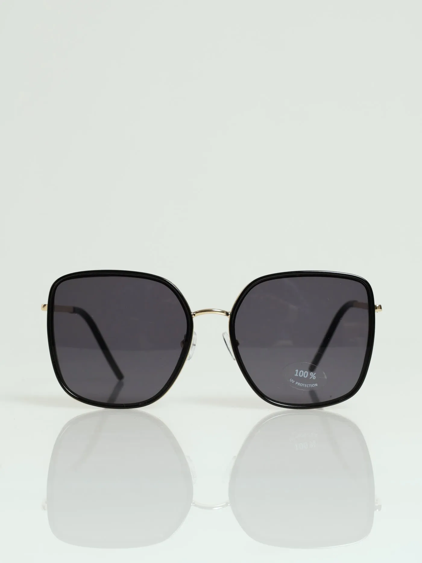 Large Square Gold Temple Smoke Lense Sunglasses - Black sold by Edgars