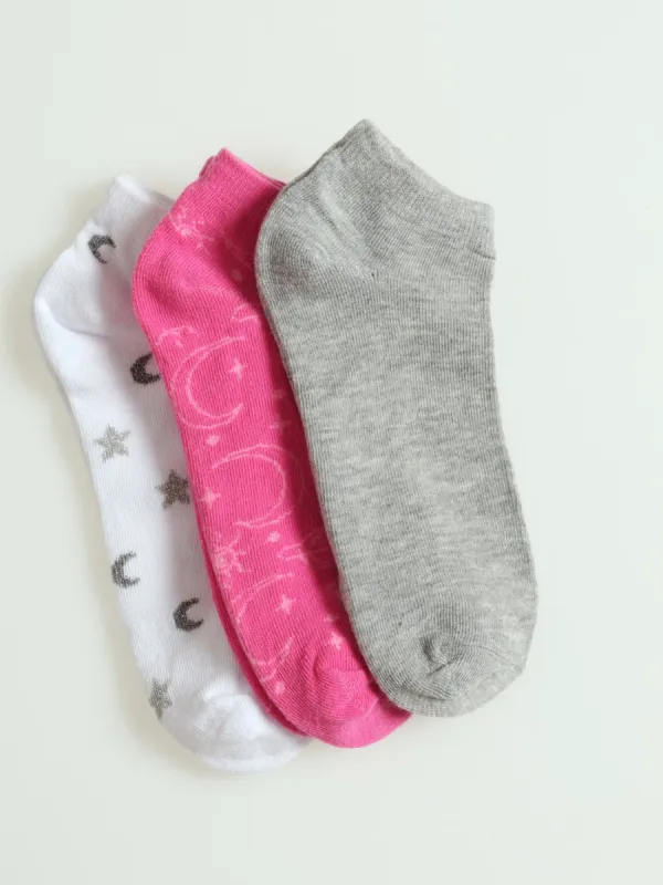 3 Pack Low Cut Celestial Socks - White/Pink sold by Edgars