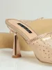 Wide Vamp Studded Mesh Pointy Mule Heel - Rose Gold sold by Edgars