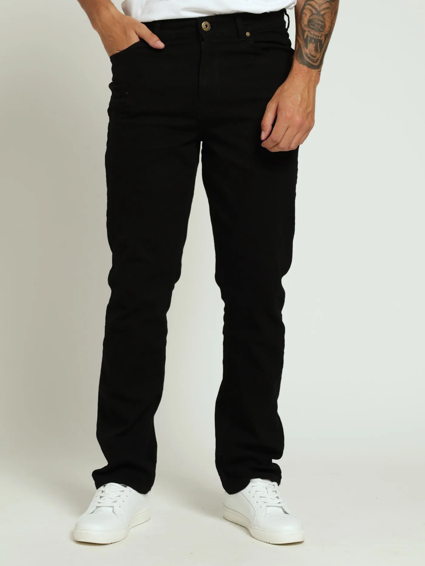 Stretch Straight Denim - Black sold by Edgars