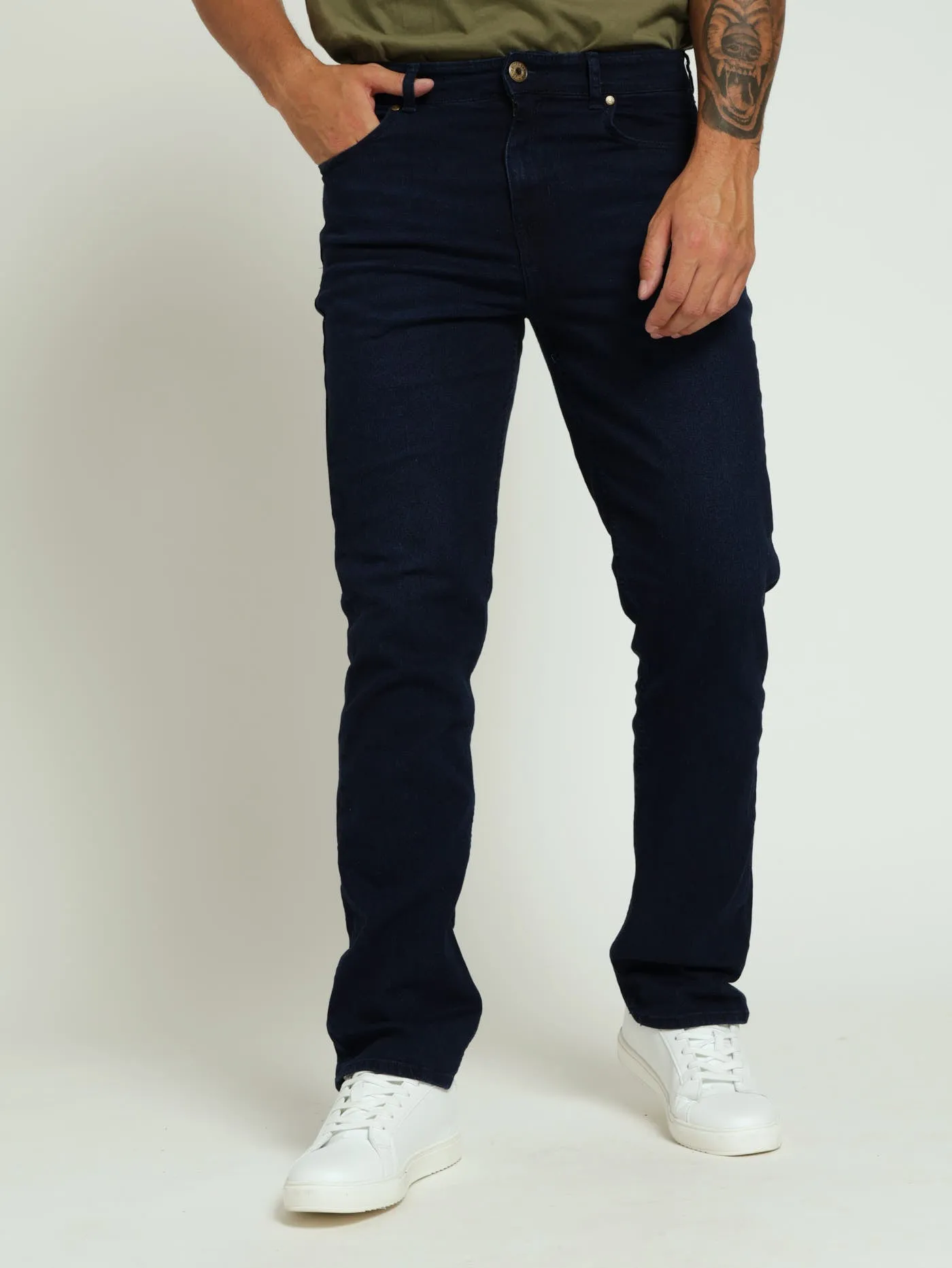 Straight Stretch Denim Jean - Blue/Black sold by Edgars