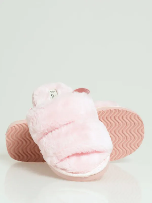 Slingback Plush Double Band Mule Slipper - Pink sold by Edgars