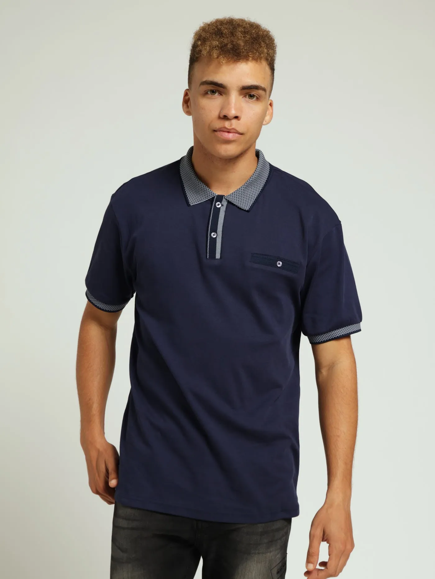 Contrast Collar Golfer - Navy sold by Edgars