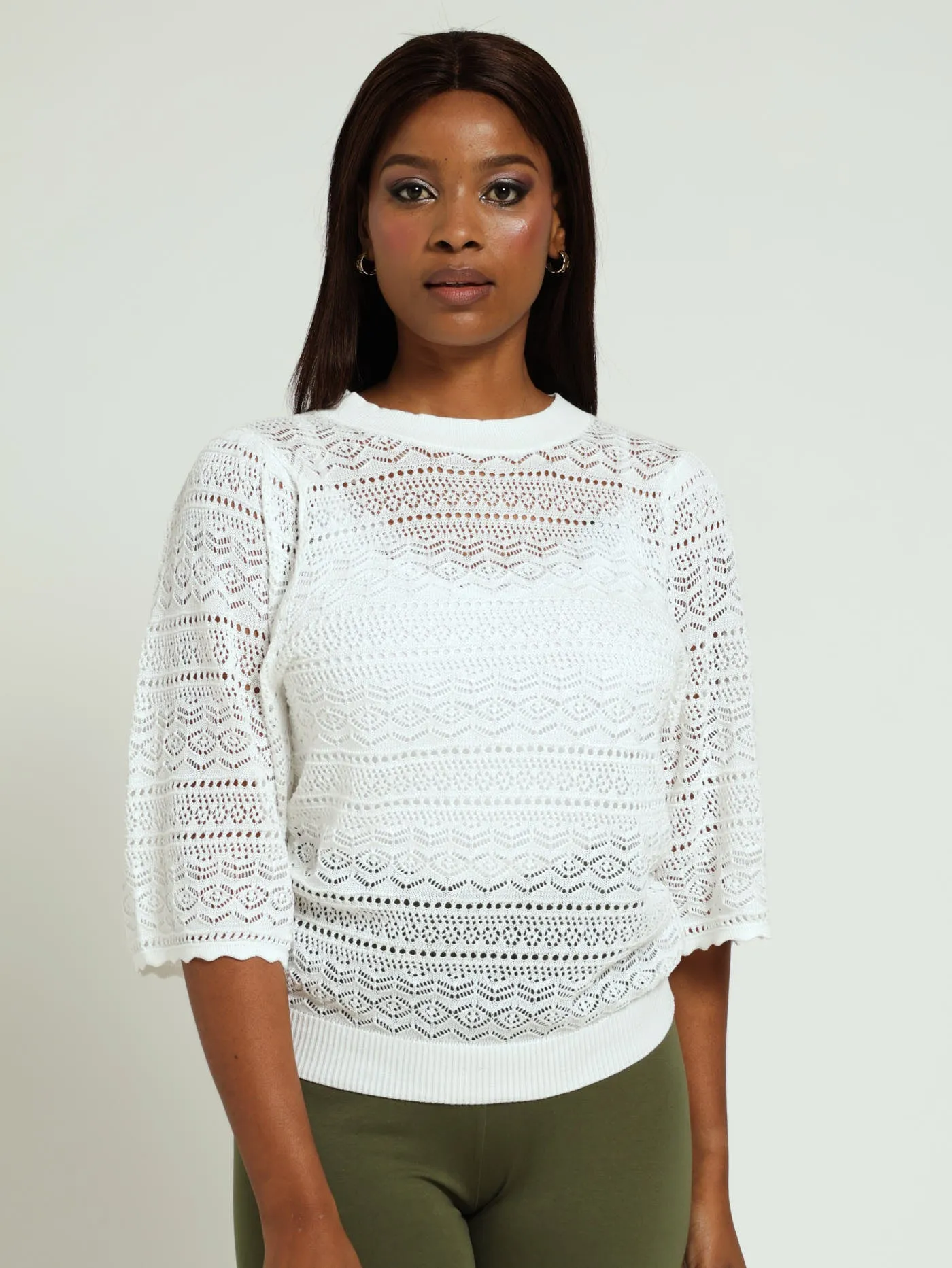 Crochet Pop-Over Top - White sold by Edgars