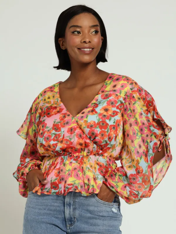 Long Sleeve Saskika Drapy Top made by Guess