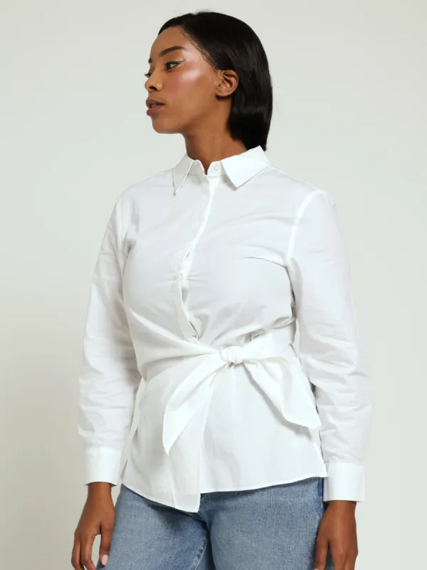 Long Sleeve Side Tie Detail Shirt - White sold by Edgars