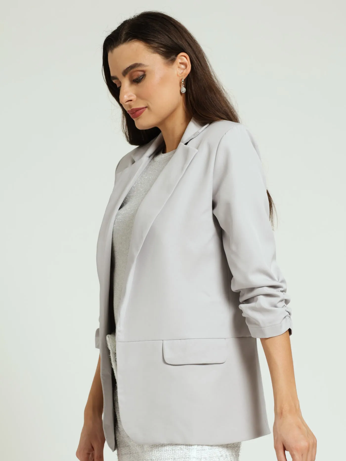 Ruched Sleeve Pocket Flap Blazer - Grey sold by Edgars product image thumbnail 2