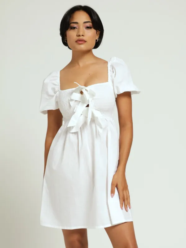 Bow Smock Dress - White sold by Edgars