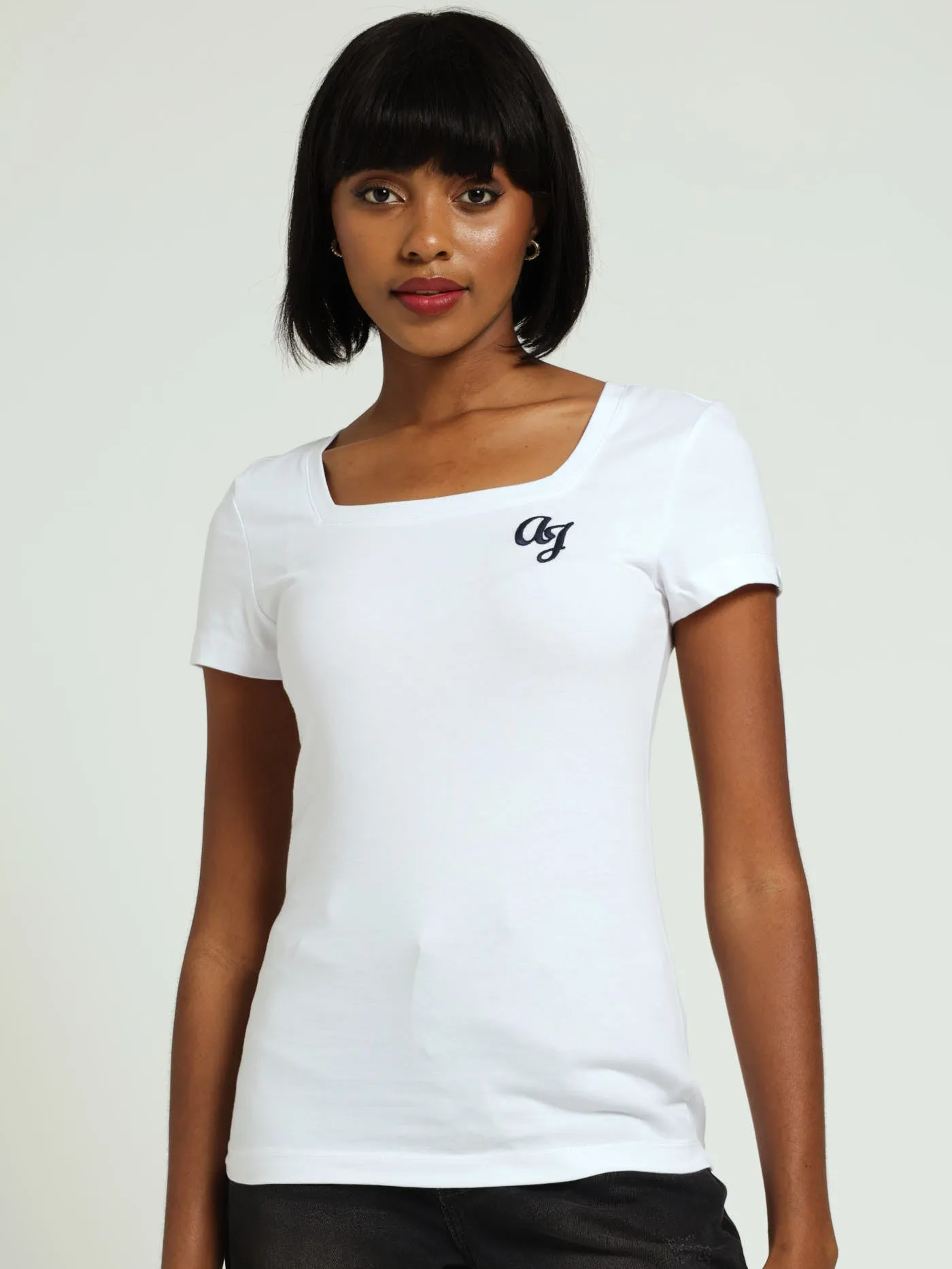 Embroidery Square Neckline Tee - White sold by Edgars