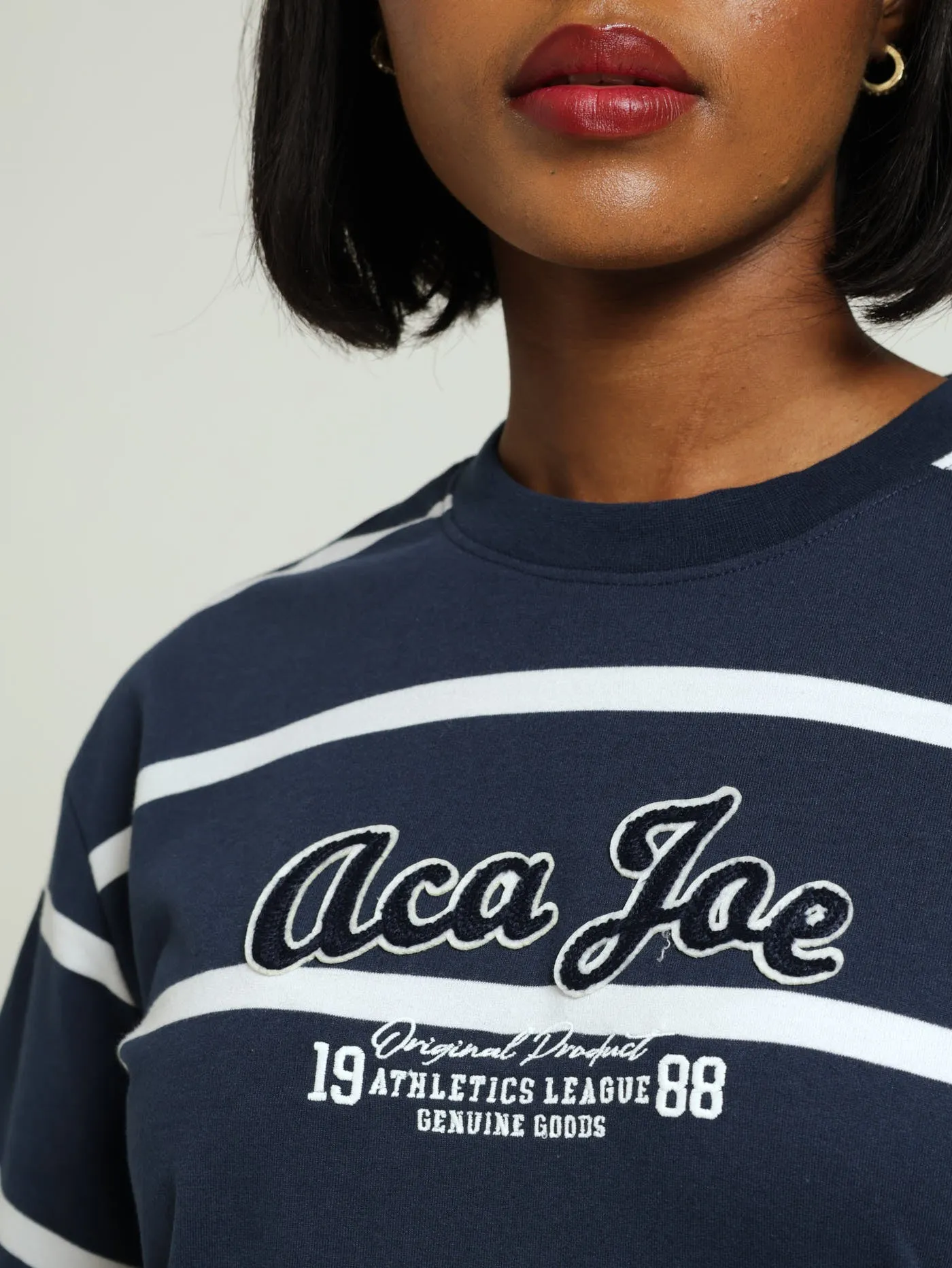 Unbrushed Fleece Yarn Dyed Stripe Embroidery Top - Navy/White sold by Edgars product image thumbnail 5