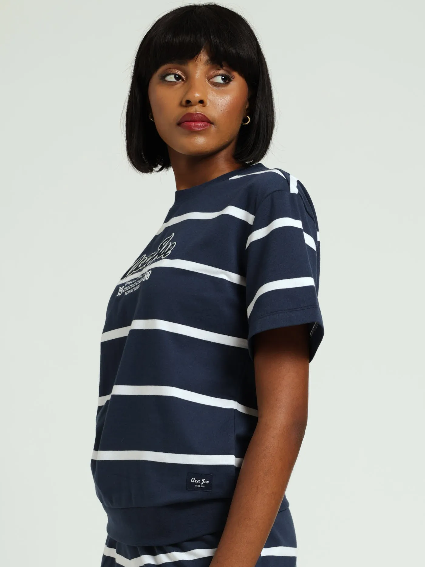 Unbrushed Fleece Yarn Dyed Stripe Embroidery Top - Navy/White sold by Edgars product image thumbnail 3