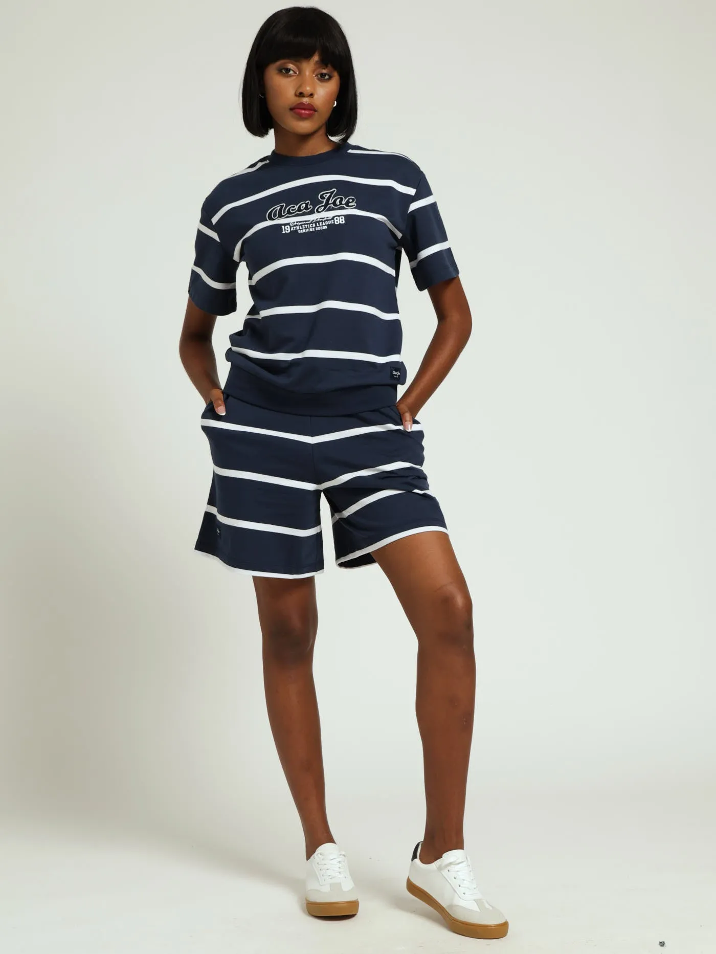 Unbrushed Fleece Yarn Dyed Stripe Embroidery Top - Navy/White sold by Edgars product image thumbnail 2